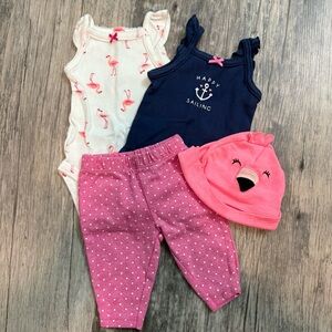 Carter's Flamingo and Nautical Kids Matching Set - Pink, Navy, White